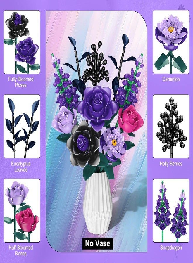 Ancesfun Purple Rose Building Blocks Set for Kids, 701PCS Flower Bouquet Toy, DIY Artificial Plant Gift for Girls, Women, Valentine's Day, Birthday, Mother's Day, Halloween Home Decor - Image 3
